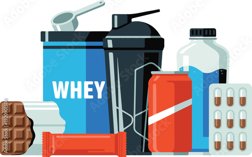 Sports Nutrition Supplements and Protein Products Set