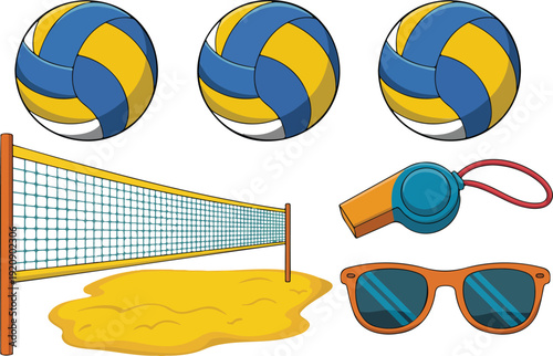 Title 1: Beach Volleyball Icon Set  Players, Net, and Summer Fun