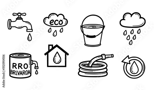 Hand Drawn Water Saving and Usage Icon Collection Vector for Environmental Education