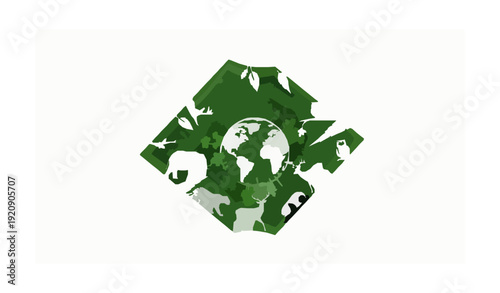 World Animal Day globe with forest wildlife layered green paper cut vector isolated on white