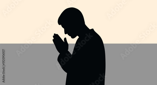 Silhouette of Praying Person. Minimalist Graphic Illustration of Spirituality, Faith, Hope, and Religious Devotion.