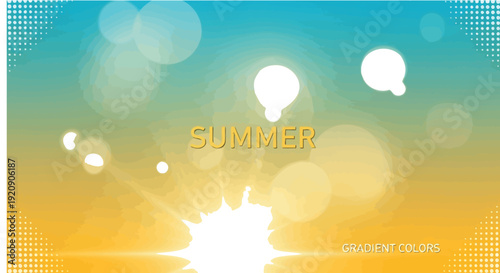 Vibrant summer background with gradient colors and bokeh lights perfect for creative design projects and summer themed promotions and advertisements with bright sun and sparkling effects.