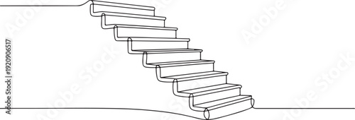 continuous line stairs.minimalist one line drawing of wooden stairs.one line vector illustration with white background
