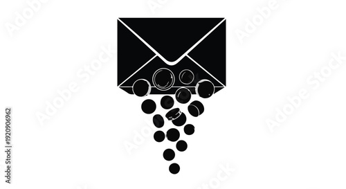 Black envelope with coins spilling out