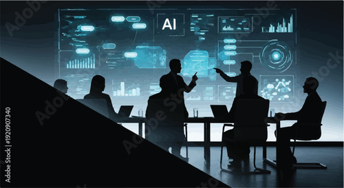 Business team discussing AI technology in meeting room