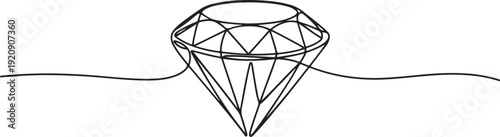 Continuous one line drawing of diamond gemstone. Precious diamond single line vector illustration.one line vector illustration with white background