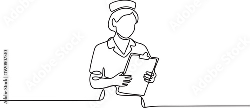 Quadro em tela Continuous one line drawing of nurse holding medical report