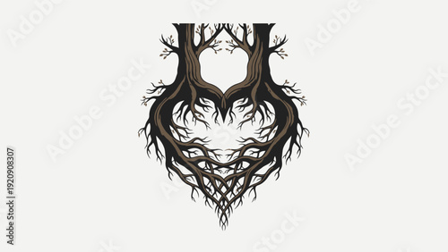Tree Roots Forming Heart Shape Illustration.