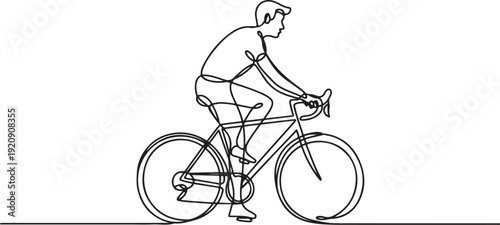 Continuous one line drawing of man riding bicycle.one line vector illustration with white background