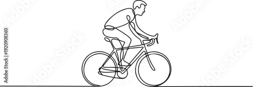 Continuous one line drawing of man riding bicycle.one line vector illustration with white background
