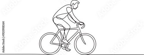 Continuous one line drawing of man riding bicycle.one line vector illustration with white background