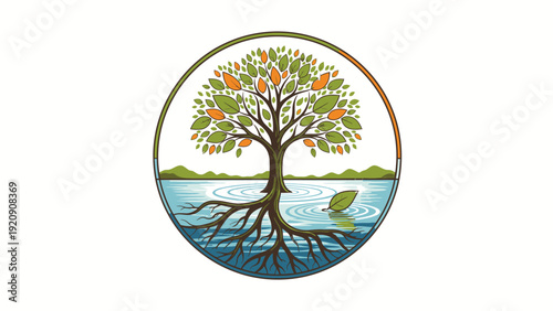 Mangrove Tree with Roots and Leaves.