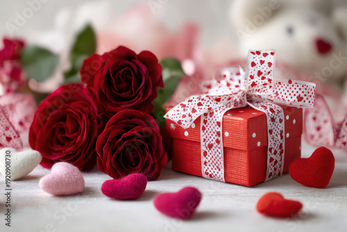 Red Roses Gift Box Hearts Valentines Day