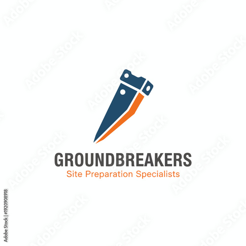A logo featuring a blue and orange tool icon with text underneath