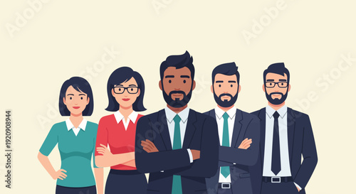 Diverse Business Team Standing: Corporate Professionals and Leadership Group Vector Illustration.