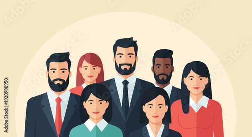 Diverse Corporate Team Portrait Vector Illustration. Group of Business Professionals and Staff Headshots with Copy Space.