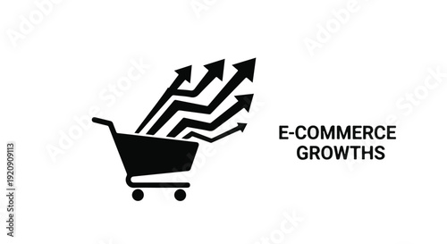 E-commerce growth concept with shopping cart and rising arrows