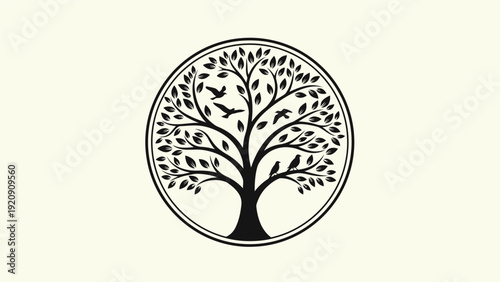 Black Tree Silhouette with Birds Logo.
