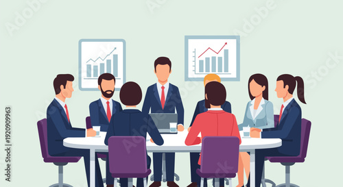 Business Team Meeting and Corporate Strategy Discussion in the Boardroom. Professionals Analyzing Growth Charts.