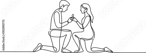 Wedding proposal continuous line art drawing isolated illustration of a single line drawing