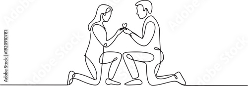 Wedding proposal continuous line art drawing isolated illustration of a single line drawing