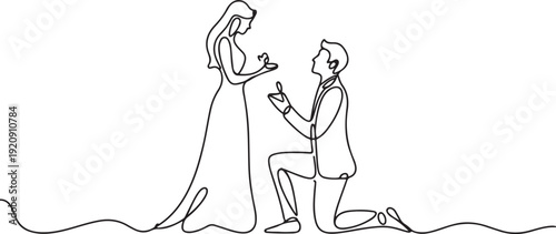 Wedding proposal continuous line art drawing isolated illustration of a single line drawing
