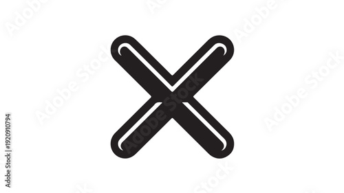 Black Cross Symbol in Simple Design with White Highlight on Plain White Background for UI Icon