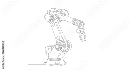 Industrial Robot Arm Machine Line Drawing.
