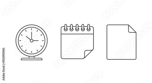 Simple Line Drawings of Office Supplies.