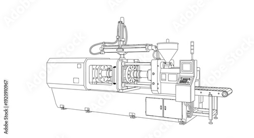 Industrial Machine Blueprint Technical Drawing.