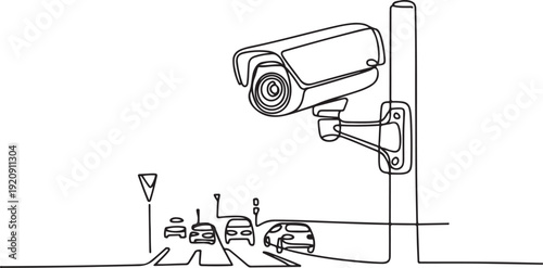 Single continuous line drawing of CCTV to monitor traffic movements and improve security systems illustration of a single line drawing