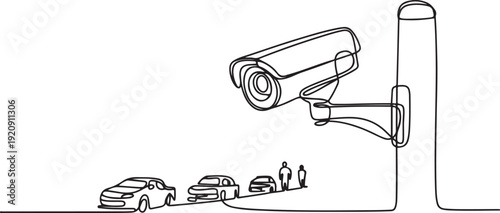Single continuous line drawing of CCTV to monitor traffic movements and improve security systems illustration of a single line drawing