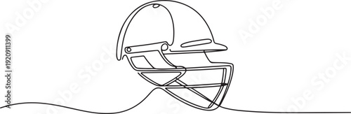 Continuous one line drawing of cricket helmet. Sport, cricket, protection concept illustration of a single line drawing