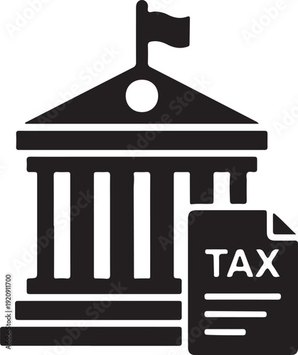 Government Building with Tax Document Icon Representing Financial Obligations and Civic Duty