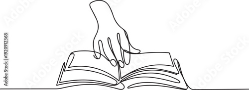 continuous line drawing of a hand holding a book.one line drawing of reading a book for education. illustration of a single line drawing