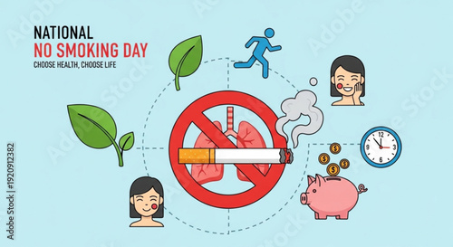 National no smoking day concept with healthy lifestyle icons