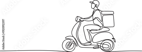 Delivery Man on Scooter. illustration of a single line drawing