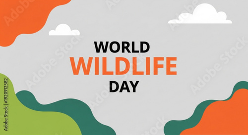 World wildlife day poster with colorful abstract landscape and clouds