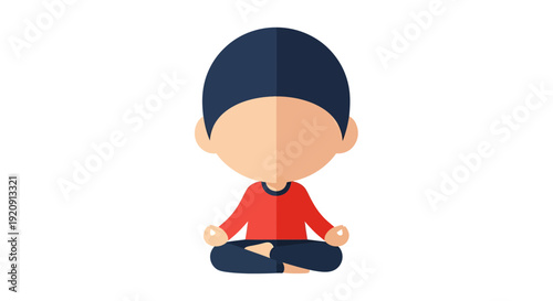 Meditating Boy Vector Illustration, Flat Design, Relaxation, Calmness, Mindfulness