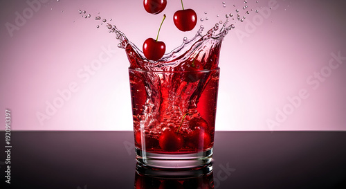 Cranberries Splashing into Red Juice Glass.