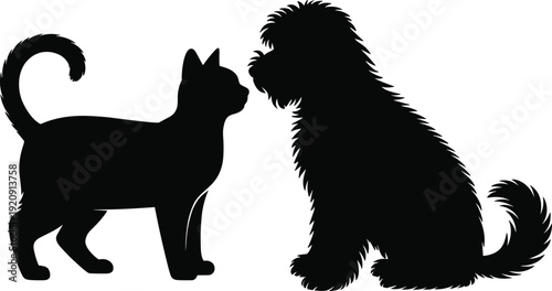 Cat and dog silhouettes, pet illustration, domestic animal artwork, companionship symbol, feline canine design, minimalist style, friendship concept