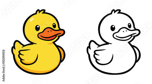 Cute Duck Cartoon Coloring Page For Kids. Animal Coloring Book Printable Vector Illustration.