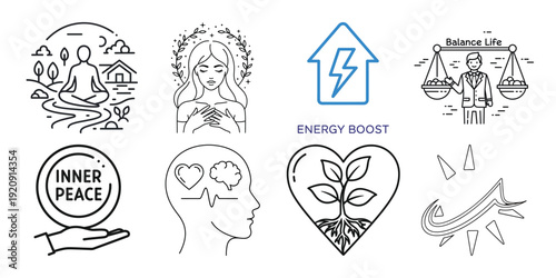 Illustrations depicting various concepts of human well-being and social values
