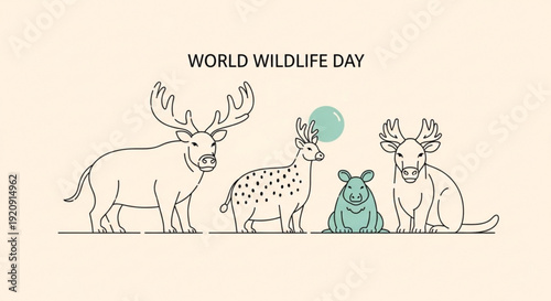 World wildlife day illustration with animals and eco friendly theme