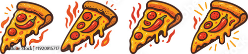 Hot, Spicy &Cheesy Pepperoni Pizza Slice Illustration | Fresh & Tasty Food Art illustration.