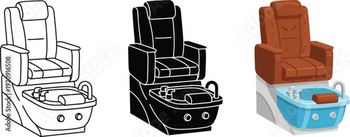 Pedicure chair set with outline silhouette and color options ideal for beauty salon and spa services