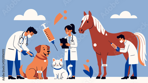 Veterinarians Vaccinating Pets