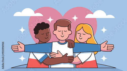 Three Friends Embracing