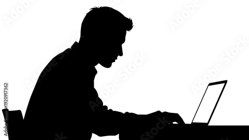 Man Working on Laptop Silhouette