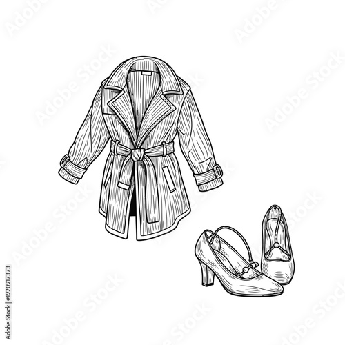 Fashionable Trench Coat and High Heels